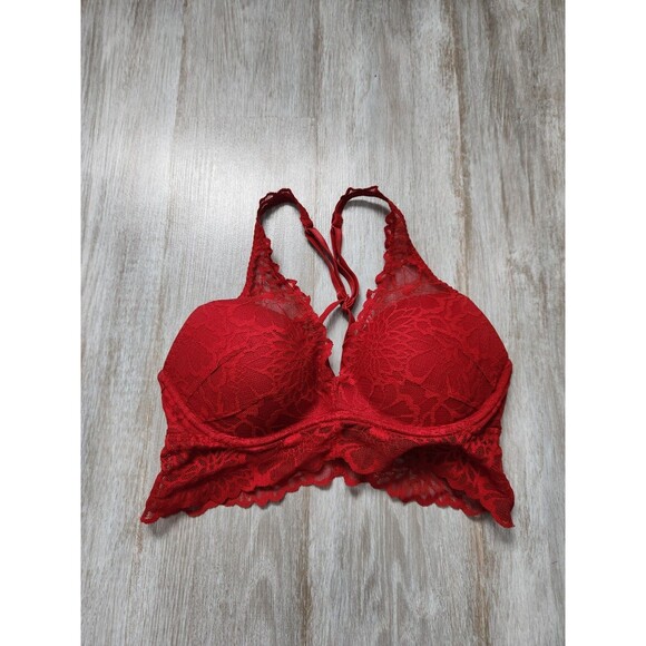 Victoria's Secret PINK Pushup Bralette Deep Red Lace Overlay Pullover Sz S EUC - Picture 1 of 8